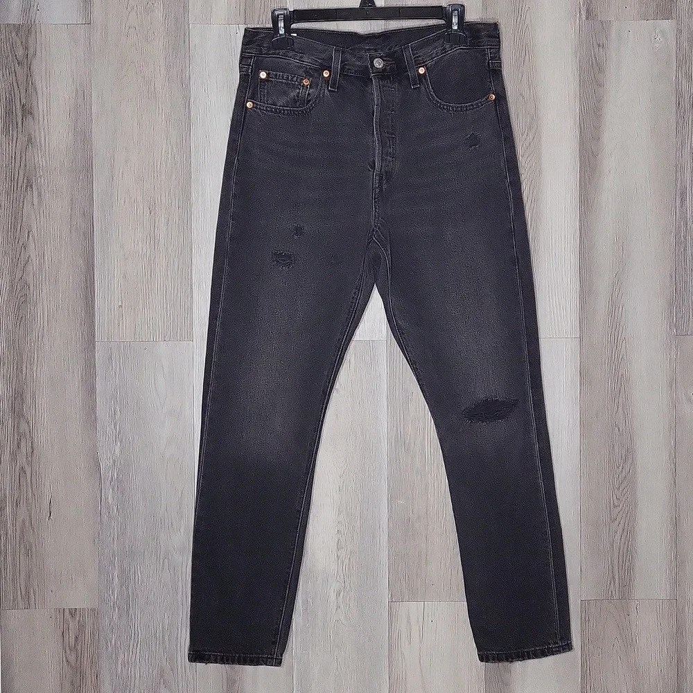 Levi's 501 Big E Mens 29x28 Black Distressed Button‎ Fly Denim Skinny Jeans